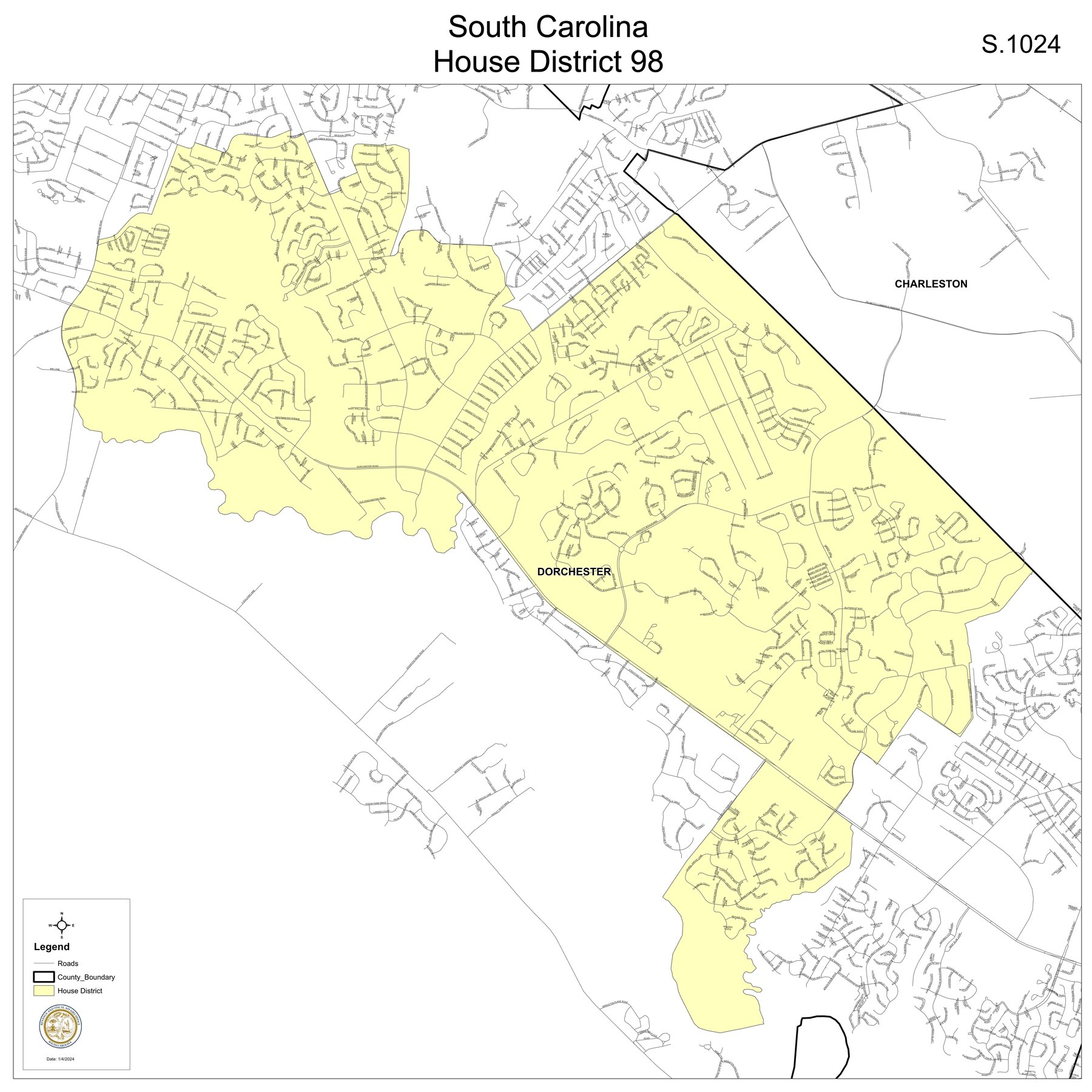 Official map of South Carolina House District 98, spanning Dorchester and Charleston counties