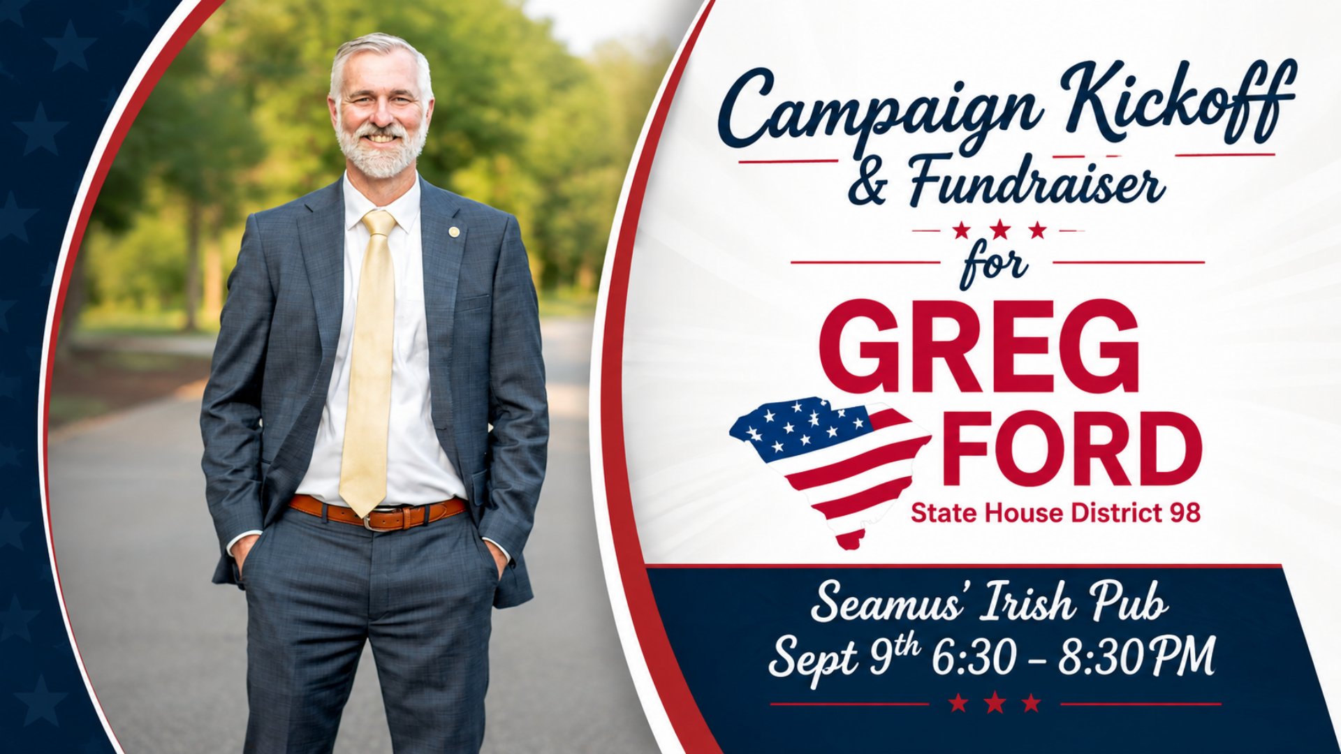Campaign Kickoff & Fundraiser for Greg Ford, State House District 98 — Seamus' Irish Pub, September 9th, 6:30–8:30 PM